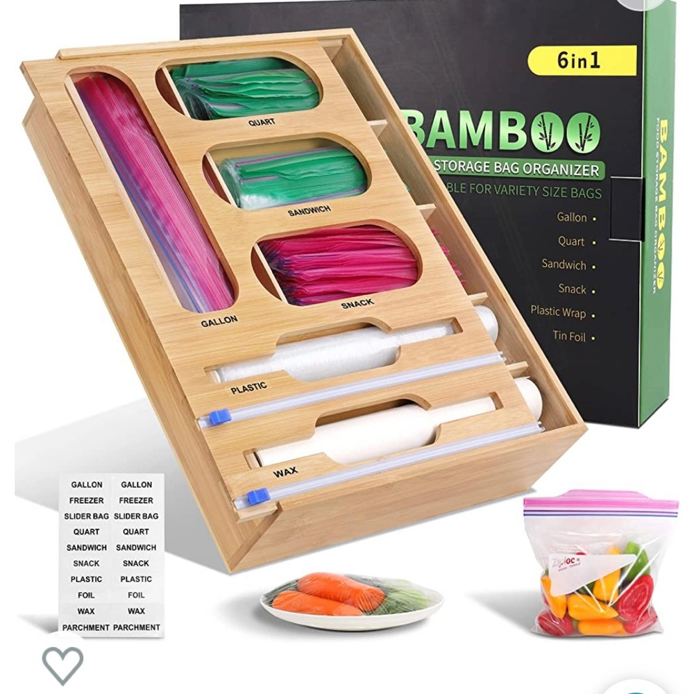 Heartome 6 in 1 Bamboo Food Storage Bag Organizer